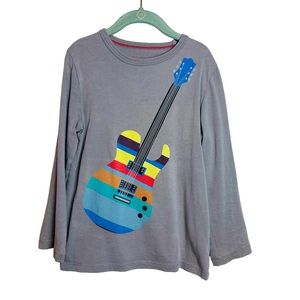 Boden Gray Long Sleeve Tee with Colorful Guitar Print Boys 6-7